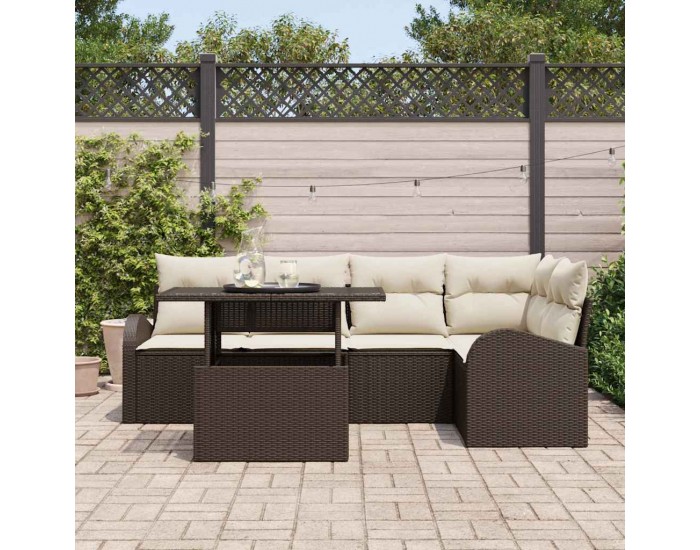Sonata H Градински Софа Комплект 6 pcs Кафяво и кремаво 100 x 55 x 73 см