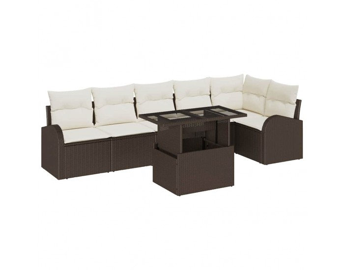 Sonata H Градински Софа Комплект 7 pcs Кафяво и кремаво 100 x 55 x 73 см