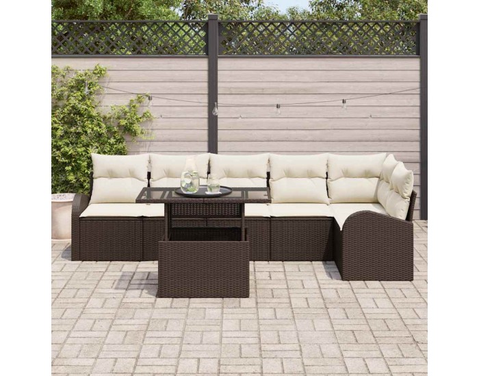 Sonata H Градински Софа Комплект 7 pcs Кафяво и кремаво 100 x 55 x 73 см
