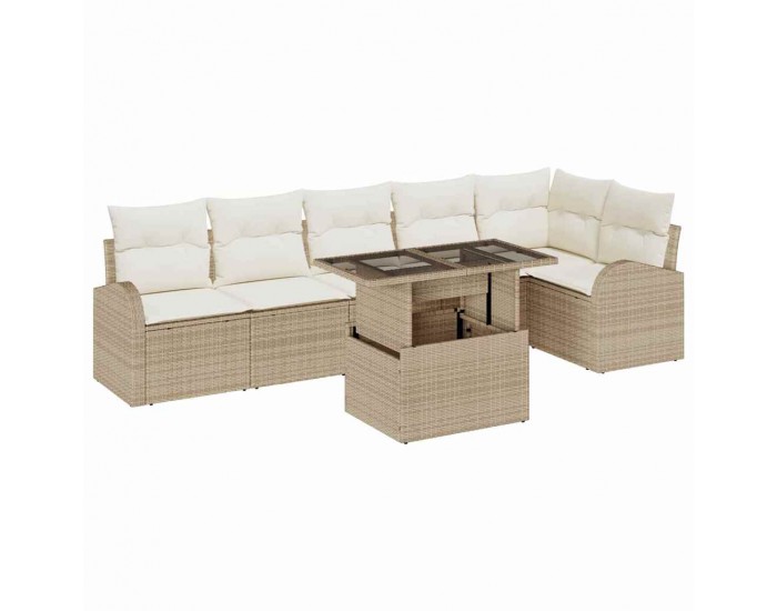 Sonata H Градински Софа Комплект 7 pcs бежово и кремаво 100 x 55 x 73 см