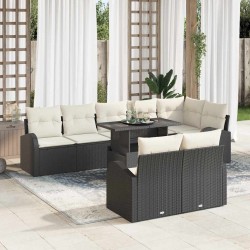 Sonata H Градински Софа Комплект 9 pcs Черно и кремаво 100 x 55 x 73 см - Canapele și bănci de grădină