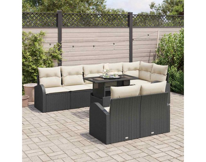 Sonata H Градински Софа Комплект 9 pcs Черно и кремаво 100 x 55 x 73 см