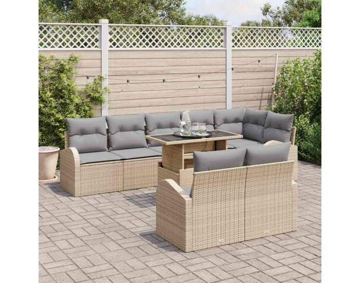 Sonata Set de canapele pentru grădină 9 buc. Beige și gri deschis