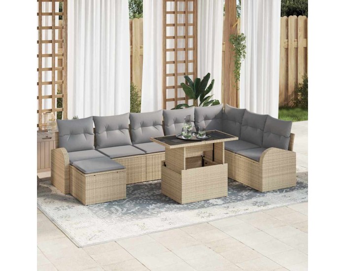 Sonata Set de canapele pentru grădină 9 buc. Beige și gri deschis