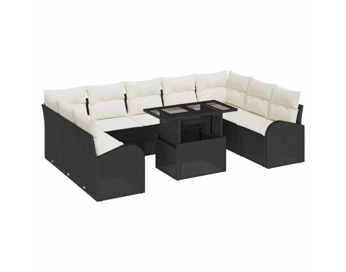 Sonata H Градински Софа Комплект 10 pcs Черно и кремаво 100 x 55 x 73 см