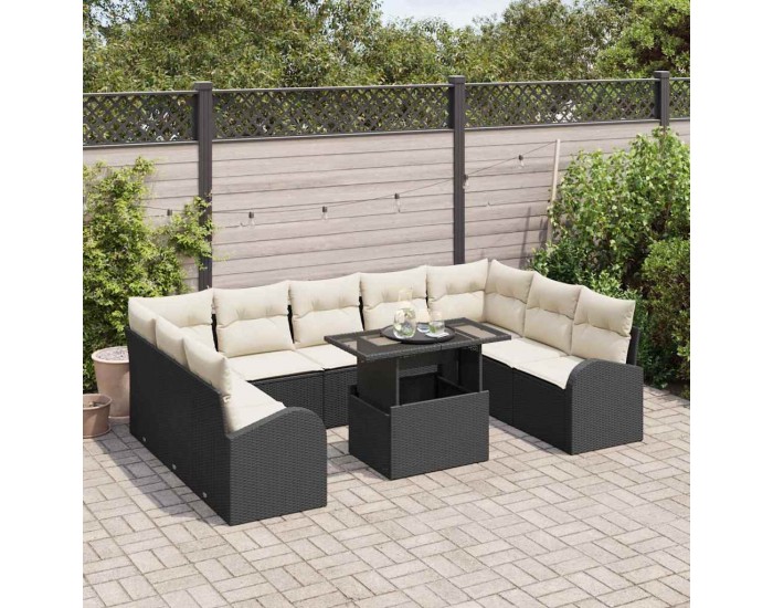Sonata H Градински Софа Комплект 10 pcs Черно и кремаво 100 x 55 x 73 см