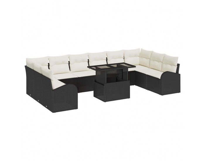 Sonata H Градински Софа Комплект 11 pcs Черно и кремаво 100 x 55 x 73 см