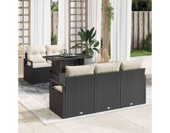 Sonata H Градински Софа Комплект 6 pcs Черно и кремаво 100 х 55 х 73 см