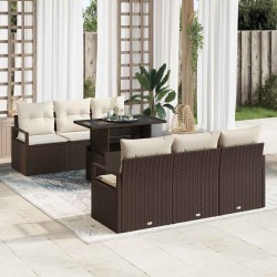 Sonata H Градински Софа Комплект 7 pcs Кафяво и кремаво 100 x 55 x 73 см - Canapele și bănci de grădină