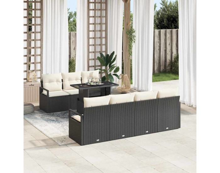 Sonata H Градински Софа Комплект 8 pcs Черно и кремаво 100 x 55 x 73 см