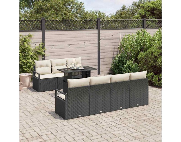 Sonata H Градински Софа Комплект 8 pcs Черно и кремаво 100 x 55 x 73 см