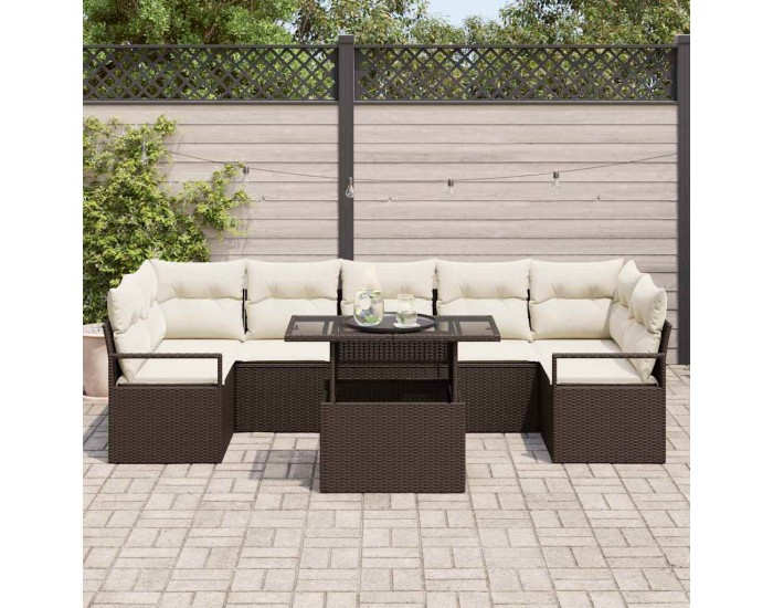 Sonata H Градински Софа Комплект 8 pcs Кафяво и кремаво 100 x 55 x 73 см