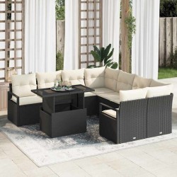 Sonata H Градински Софа Комплект 9 pcs Черно и кремаво 100 x 55 x 73 см - Canapele și bănci de grădină