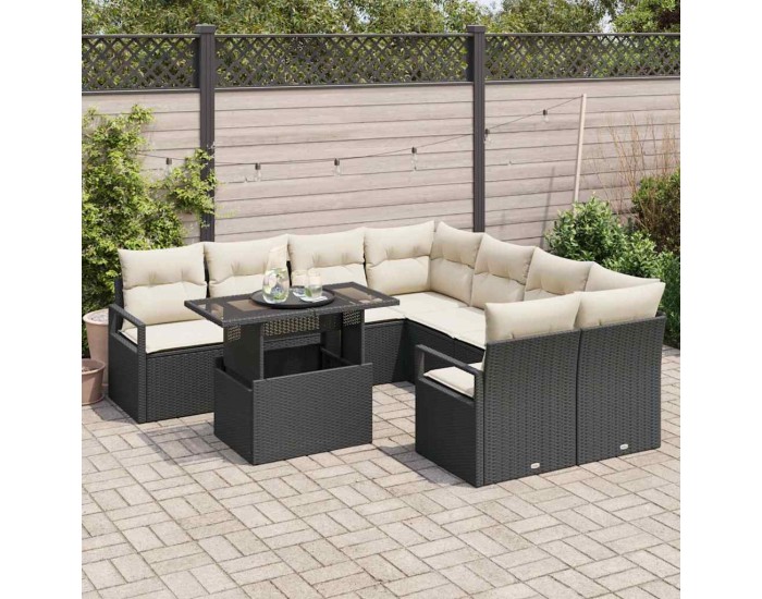 Sonata H Градински Софа Комплект 9 pcs Черно и кремаво 100 x 55 x 73 см