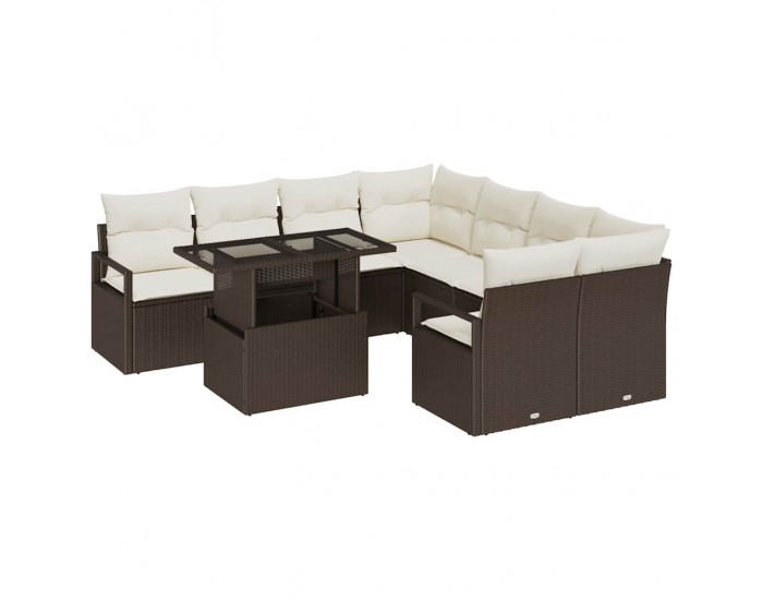 Sonata H Градински Софа Комплект 9 pcs Кафяво и кремаво 100 x 55 x 73 см