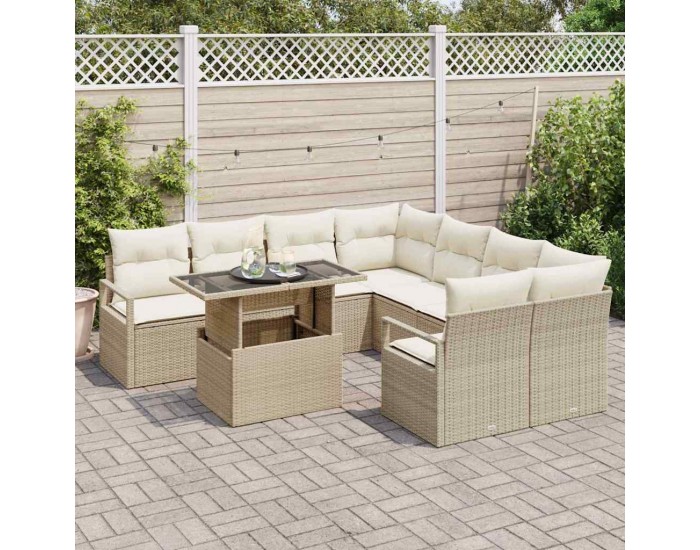 Sonata H Градински Софа Комплект 9 pcs бежово и кремаво 100 x 55 x 73 см