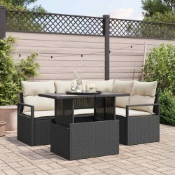 Sonata H Градински Софа Комплект 5 pcs Черно и кремаво 100 x 55 x 73 см - Canapele și bănci de grădină