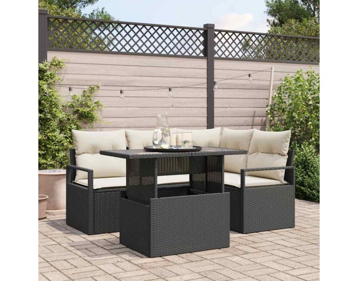 Sonata H Градински Софа Комплект 5 pcs Черно и кремаво 100 x 55 x 73 см