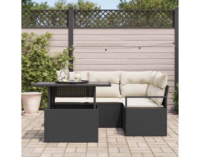 Sonata H Градински Софа Комплект 5 pcs Черно и кремаво 100 x 55 x 73 см