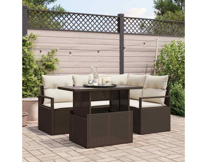 Sonata H Градински Софа Комплект 5 pcs Кафяво и кремаво 100 x 55 x 73 см