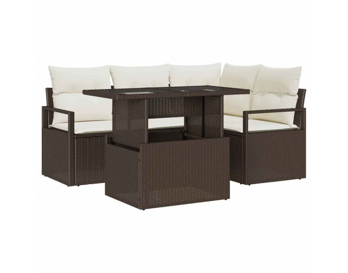 Sonata H Градински Софа Комплект 5 pcs Кафяво и кремаво 100 x 55 x 73 см