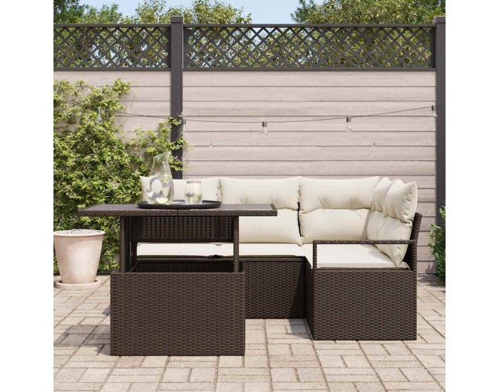 Sonata H Градински Софа Комплект 5 pcs Кафяво и кремаво 100 x 55 x 73 см