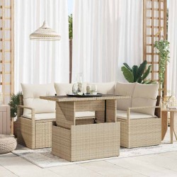 Sonata H Градински Софа Комплект 5 pcs бежово и кремаво 100 x 55 x 73 см - Canapele și bănci de grădină