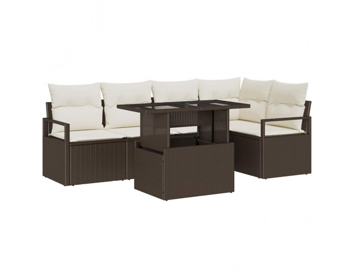 Sonata H Градински Софа Комплект 6 pcs Кафяво и кремаво 100 x 55 x 73 см