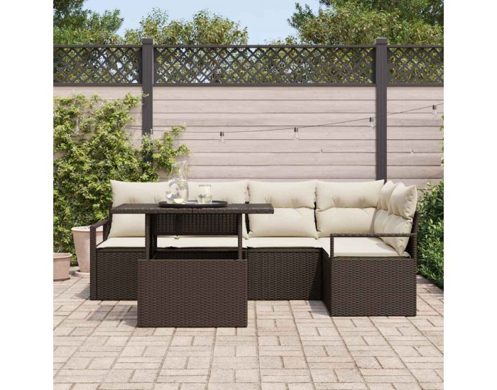 Sonata H Градински Софа Комплект 6 pcs Кафяво и кремаво 100 x 55 x 73 см