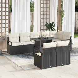 Sonata H Градински Софа Комплект 9 pcs Черно и кремаво 100 x 55 x 73 см - Canapele și bănci de grădină