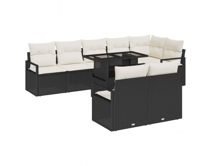 Sonata H Градински Софа Комплект 9 pcs Черно и кремаво 100 x 55 x 73 см