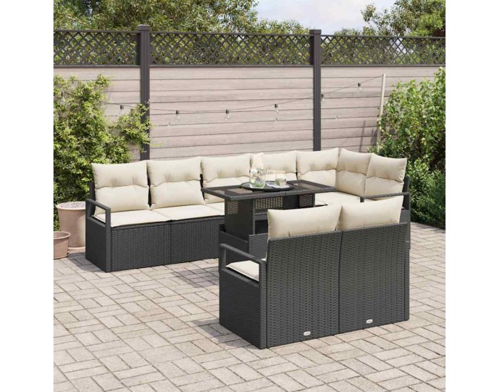 Sonata H Градински Софа Комплект 9 pcs Черно и кремаво 100 x 55 x 73 см