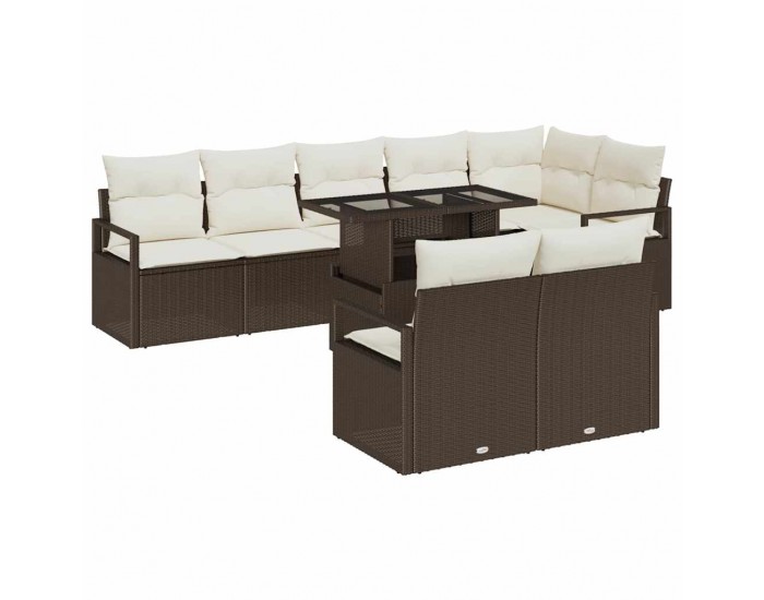 Sonata H Градински Софа Комплект 9 pcs Кафяво и кремаво 100 x 55 x 73 см