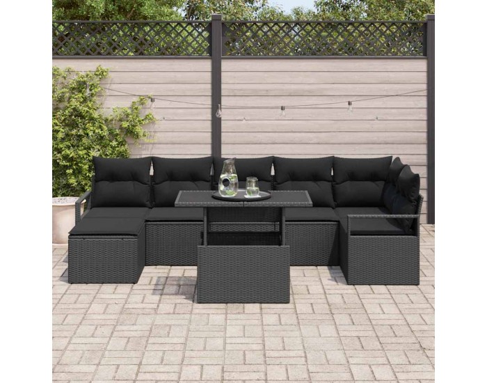 Sonata H Градински Софа Комплект с възглавница 8 pcs Черно