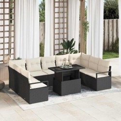 Sonata H Градински Софа Комплект 10 pcs Черно и кремаво 100 x 55 x 73 см - Canapele și bănci de grădină