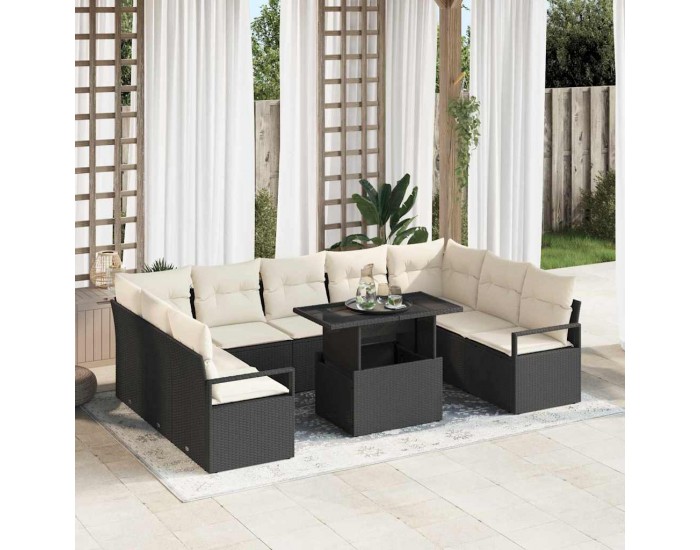 Sonata H Градински Софа Комплект 10 pcs Черно и кремаво 100 x 55 x 73 см