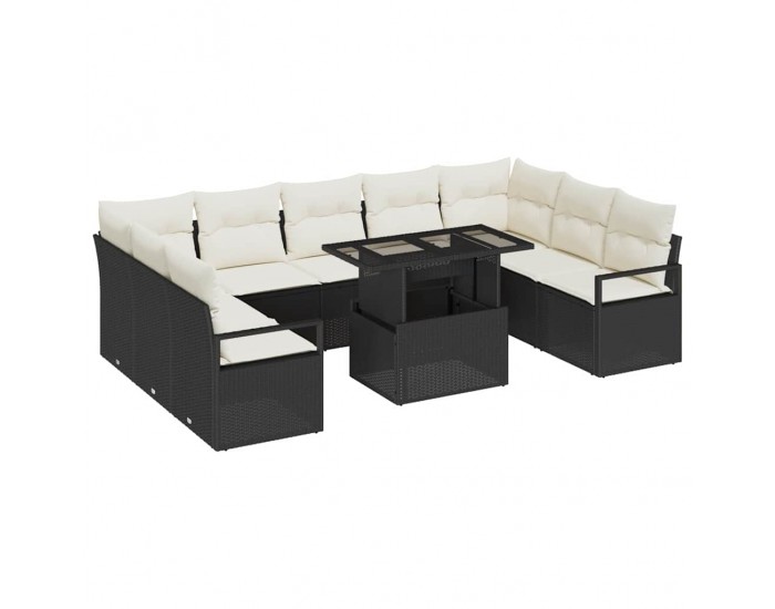 Sonata H Градински Софа Комплект 10 pcs Черно и кремаво 100 x 55 x 73 см