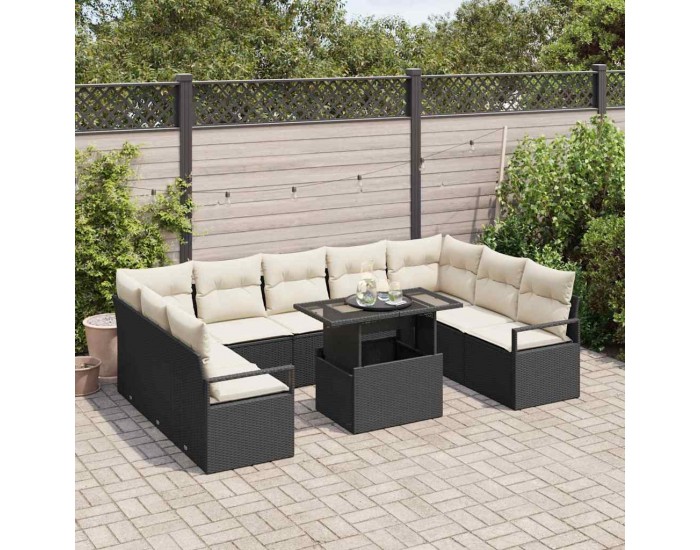 Sonata H Градински Софа Комплект 10 pcs Черно и кремаво 100 x 55 x 73 см