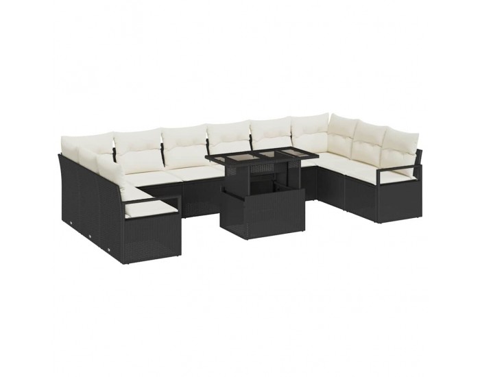 Sonata H Градински Софа Комплект 11 pcs Черно и кремаво 100 x 55 x 73 см
