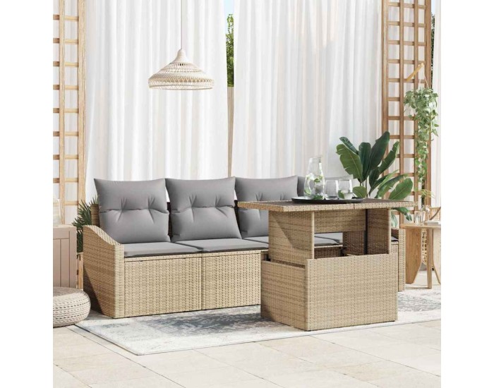 Sonata Set de canapele pentru grădină 5 buc. Beige și gri deschis