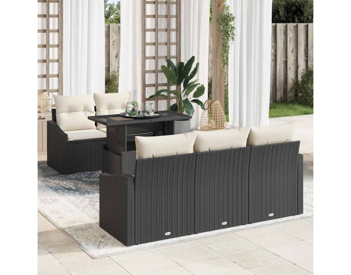 Sonata H Градински Софа Комплект 6 pcs Черно и кремаво 100 x 55 x 73 см
