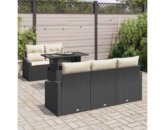 Sonata H Градински Софа Комплект 6 pcs Черно и кремаво 100 x 55 x 73 см