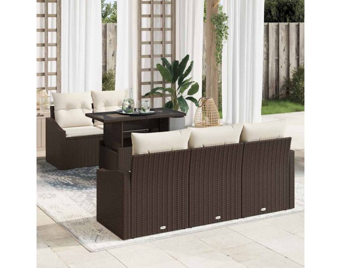 Sonata H Градински Софа Комплект 6 pcs Кафяво и кремаво 100 x 55 x 73 см