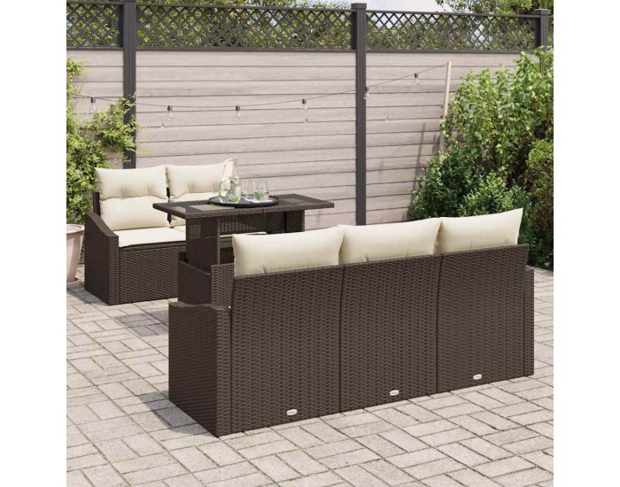 Sonata H Градински Софа Комплект 6 pcs Кафяво и кремаво 100 x 55 x 73 см