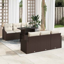 Sonata H Градински Софа Комплект 7 pcs Кафяво и кремаво 100 x 55 x 73 см - Canapele și bănci de grădină