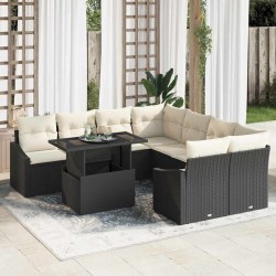 Sonata H Градински Софа Комплект 9 pcs Черно и кремаво 100 x 55 x 73 см - Canapele și bănci de grădină