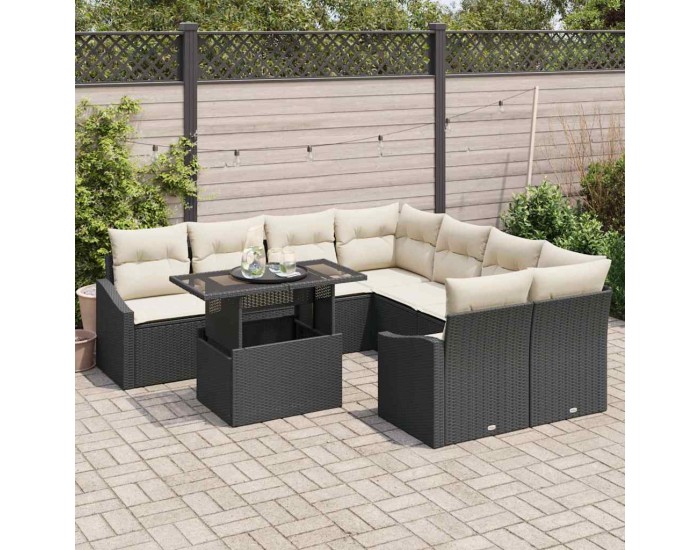 Sonata H Градински Софа Комплект 9 pcs Черно и кремаво 100 x 55 x 73 см