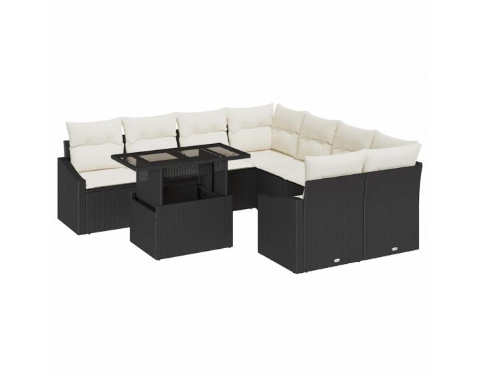 Sonata H Градински Софа Комплект 9 pcs Черно и кремаво 100 x 55 x 73 см