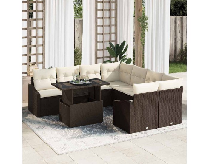 Sonata H Градински Софа Комплект 9 pcs Кафяво и кремаво 100 x 55 x 73 см