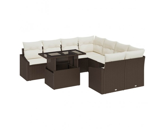 Sonata H Градински Софа Комплект 9 pcs Кафяво и кремаво 100 x 55 x 73 см
